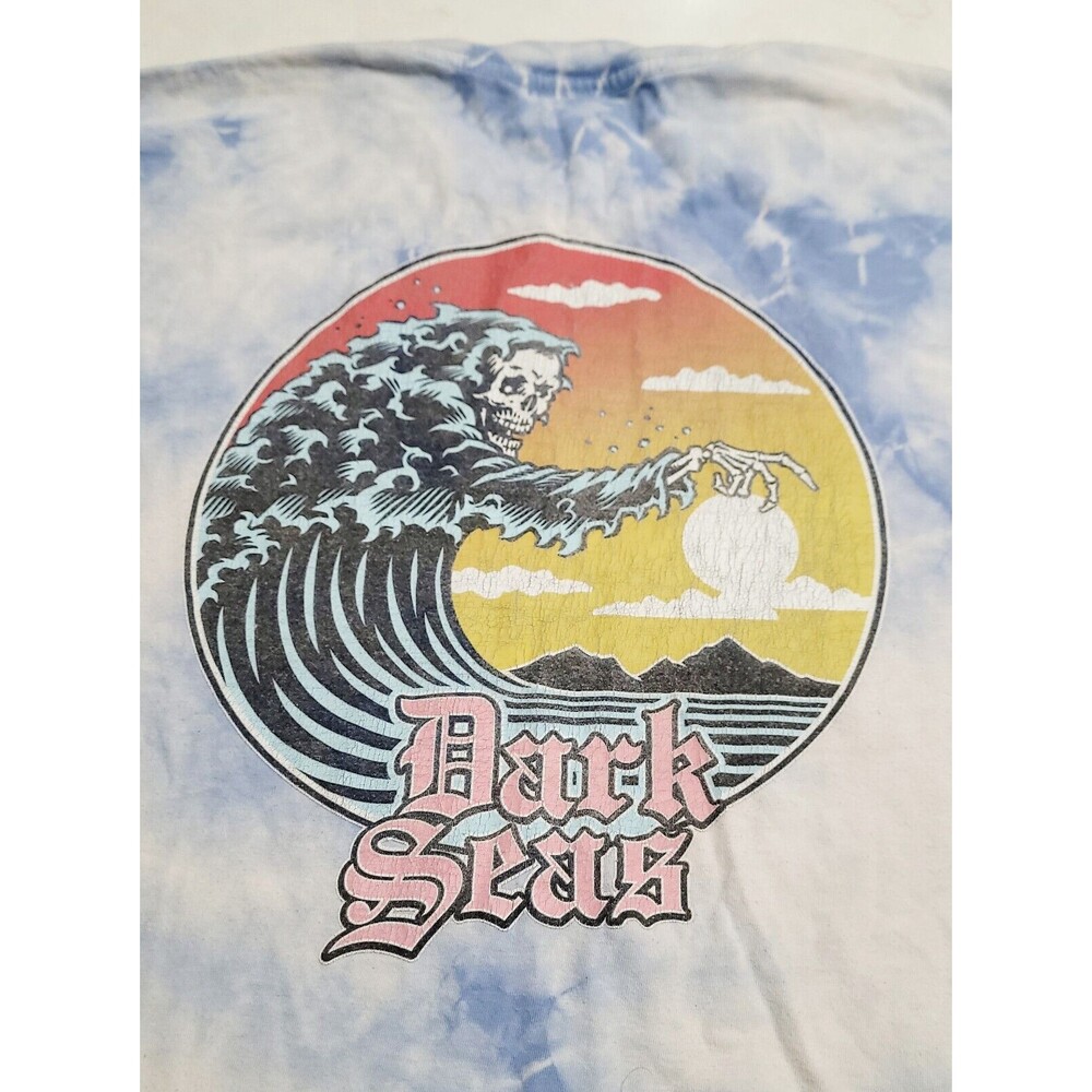 Dark Seas Tie Dye Blue White Death Wave Graphic T Shirt Medium EUC NO STAINS - Picture 7 of 8
